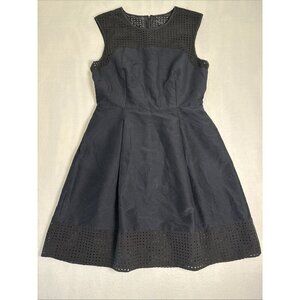 J. Crew Black/Blue‎ Sleeveless Pleated Neckline Sheath Dress With Pockets Size 8